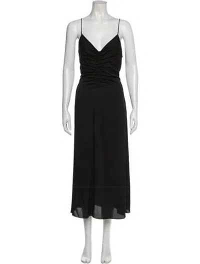 Pre-owned Sandro V-neck Long Dress In Black