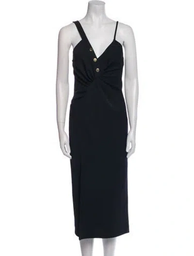 Pre-owned Sandro V-neck Long Dress In Black