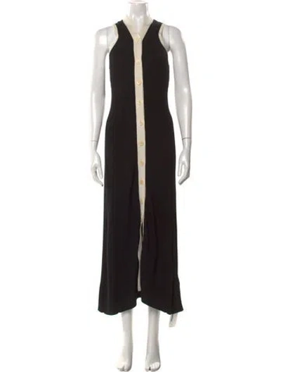 Pre-owned Sandro V-neck Long Dress In Black