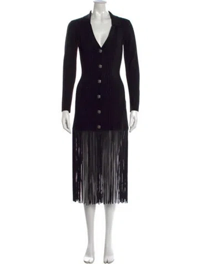 Pre-owned Sandro V-neck Long Dress In Black