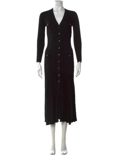 Pre-owned Sandro V-neck Long Dress In Black