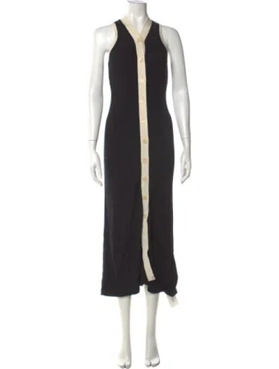 Pre-owned Sandro V-neck Long Dress In Black