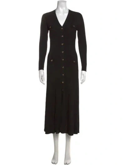 Pre-owned Sandro V-neck Long Dress In Black