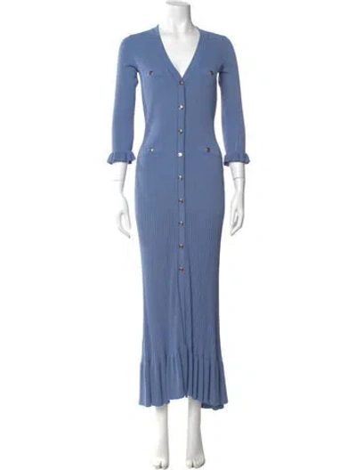 Pre-owned Sandro V-neck Long Dress In Blue