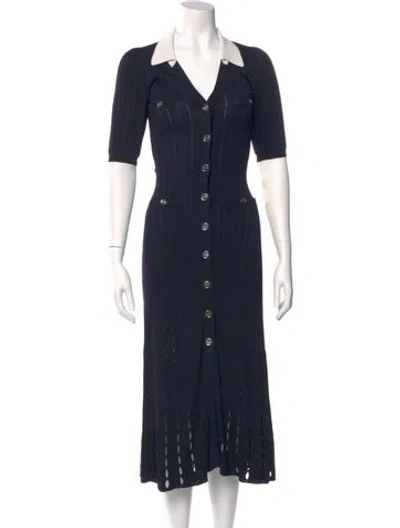 Pre-owned Sandro V-neck Long Dress In Blue