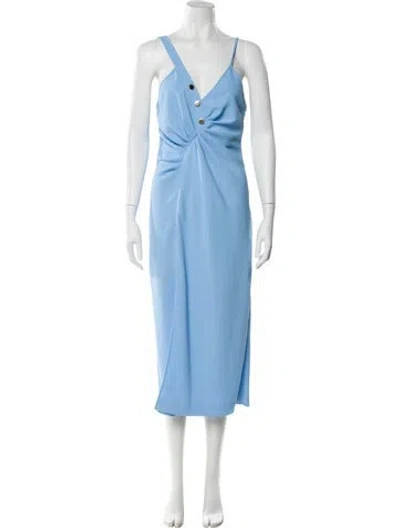 Pre-owned Sandro V-neck Long Dress In Blue