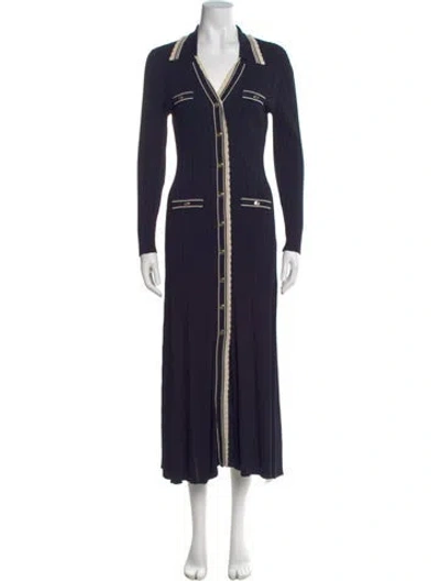 Pre-owned Sandro V-neck Long Dress In Blue