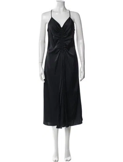 Pre-owned Sandro V-neck Long Dress In Blue