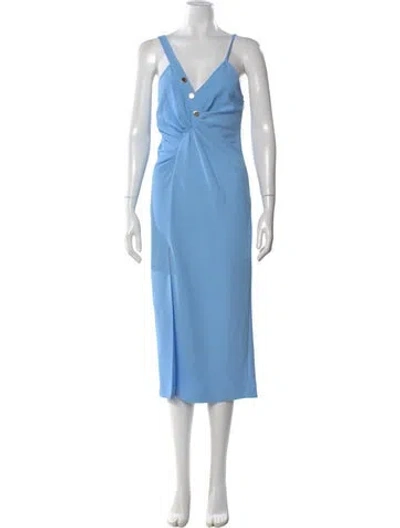 Pre-owned Sandro V-neck Long Dress In Blue