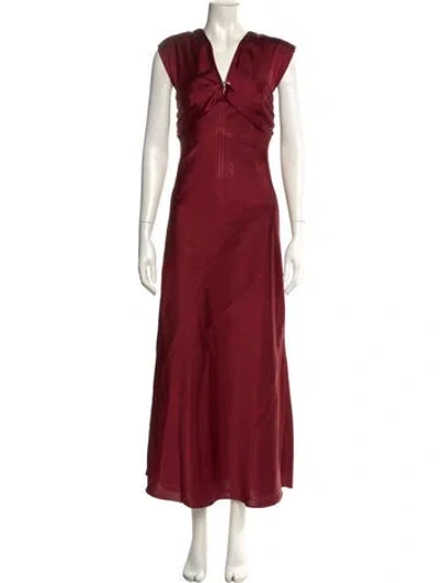 Pre-owned Sandro V-neck Long Dress In Burgundy