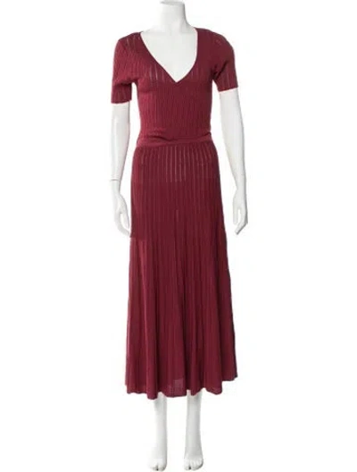 Pre-owned Sandro V-neck Long Dress In Burgundy