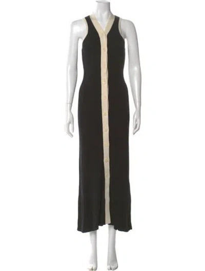 Pre-owned Sandro V-neck Long Dress In Green