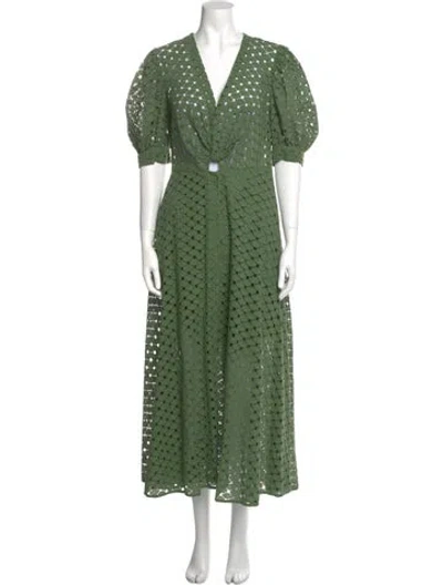 Pre-owned Sandro V-neck Long Dress In Green