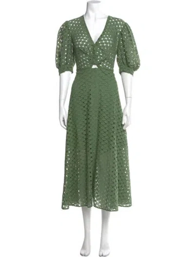 Pre-owned Sandro V-neck Long Dress In Green