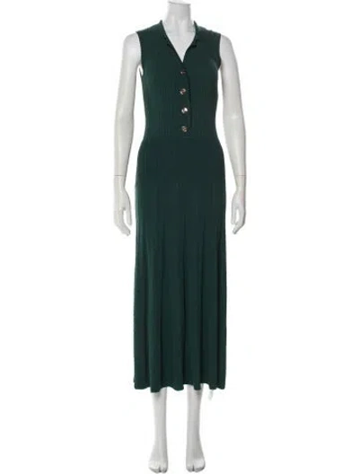 Pre-owned Sandro V-neck Long Dress In Green