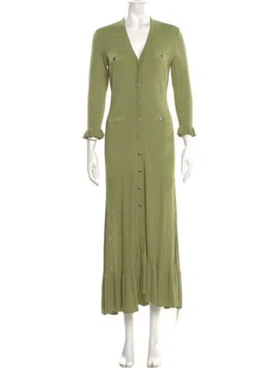 Pre-owned Sandro V-neck Long Dress In Green