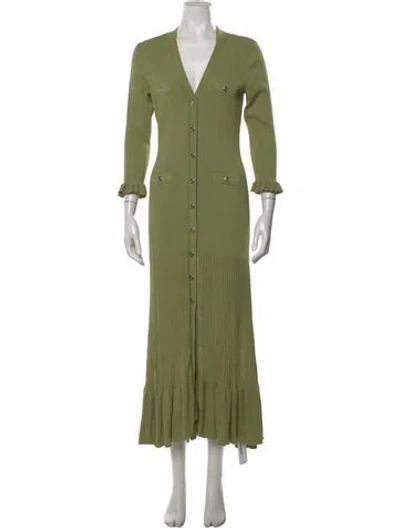 Pre-owned Sandro V-neck Long Dress In Green