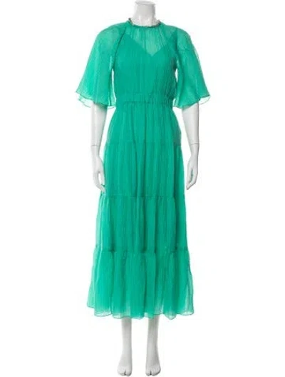 Pre-owned Sandro V-neck Long Dress In Green
