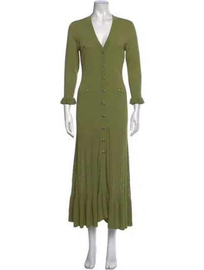 Pre-owned Sandro V-neck Long Dress In Green