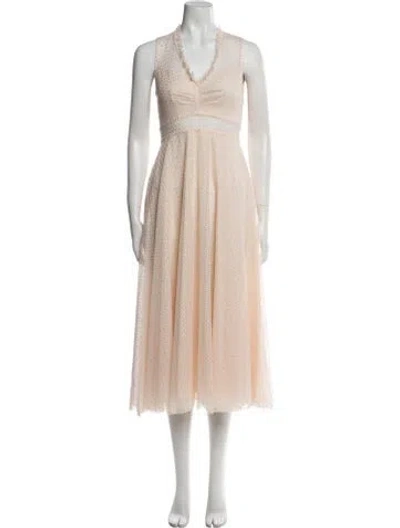 Pre-owned Sandro V-neck Long Dress In Neutral