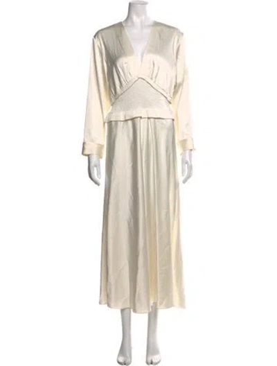 Pre-owned Sandro V-neck Long Dress In Neutrals