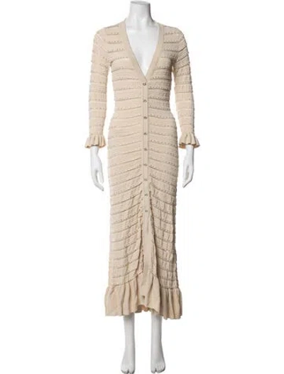 Pre-owned Sandro V-neck Long Dress In Neutrals