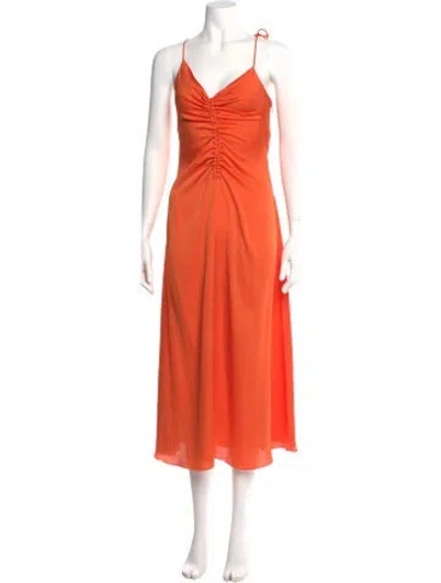 Pre-owned Sandro V-neck Long Dress In Orange