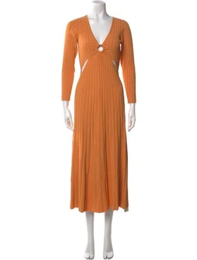 Pre-owned Sandro V-neck Long Dress In Orange