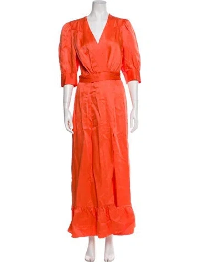 Pre-owned Sandro V-neck Long Dress In Orange