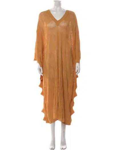 Pre-owned Sandro V-neck Long Dress In Orange