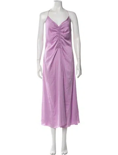 Pre-owned Sandro V-neck Long Dress In Purple