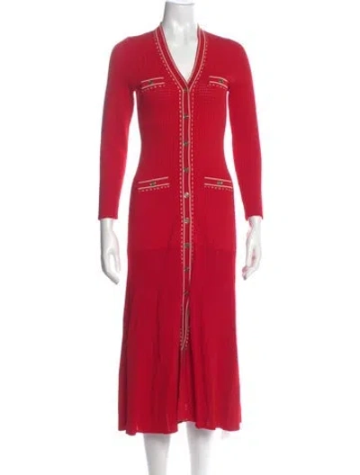 Pre-owned Sandro V-neck Long Dress In Red