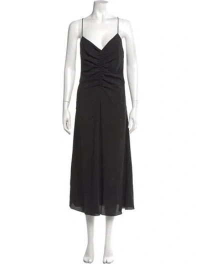Pre-owned Sandro V-neck Long Dress W/ Tags In Black