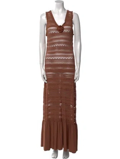 Pre-owned Sandro V-neck Long Dress W/ Tags In Brown