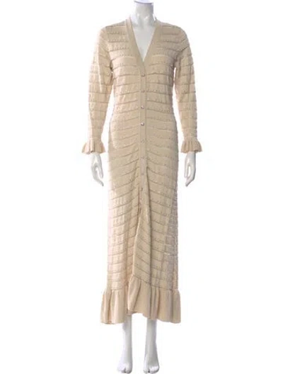 Pre-owned Sandro V-neck Long Dress W/ Tags In Neutral