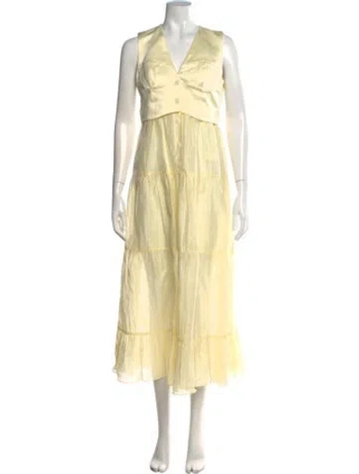 Pre-owned Sandro V-neck Long Dress W/ Tags In Yellow