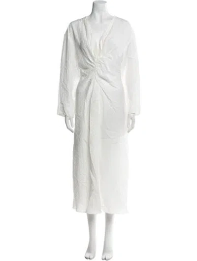 Pre-owned Sandro V-neck Long Dress In White
