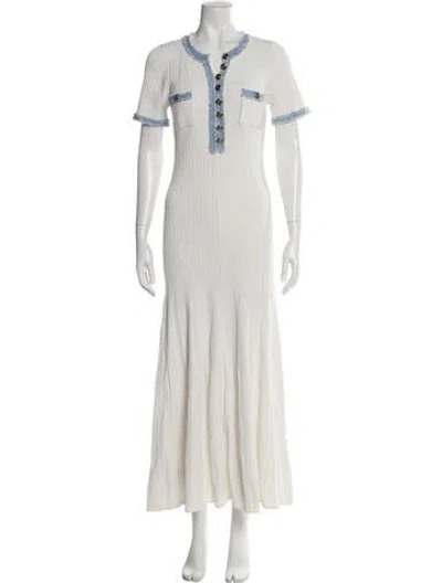 Pre-owned Sandro V-neck Long Dress In White