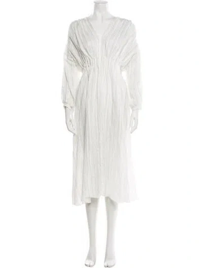 Pre-owned Sandro V-neck Long Dress In White