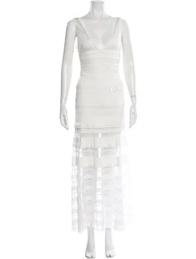 Pre-owned Sandro V-neck Long Dress In White