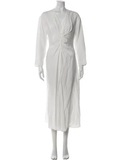 Pre-owned Sandro V-neck Long Dress In White
