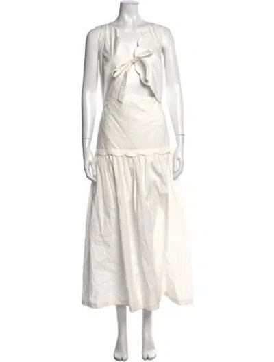 Pre-owned Sandro V-neck Long Dress In White