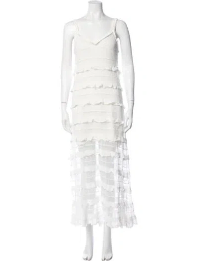 Pre-owned Sandro V-neck Long Dress In White