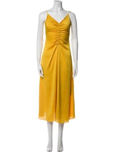 Pre-owned Sandro V-neck Long Dress In Yellow