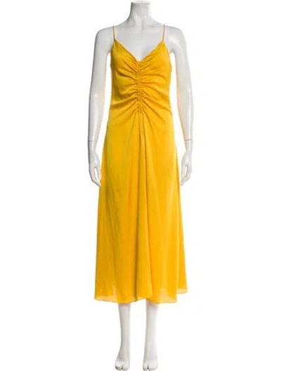 Pre-owned Sandro V-neck Long Dress In Yellow