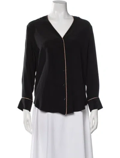 Pre-owned Sandro V-neck Long Sleeve Blouse In Black