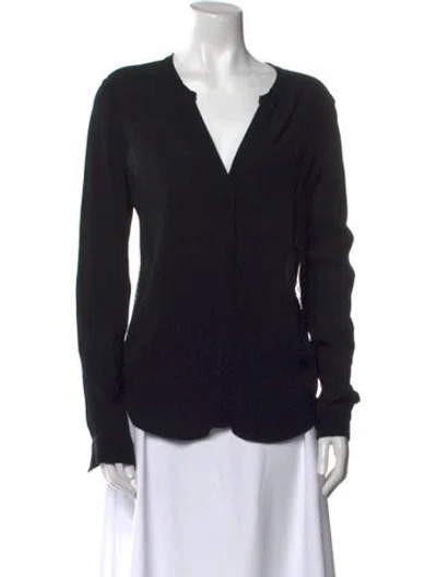 Pre-owned Sandro V-neck Long Sleeve Blouse In Black