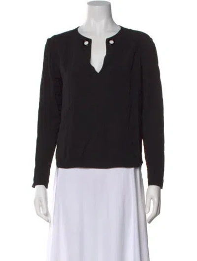 Pre-owned Sandro V-neck Long Sleeve Blouse In Black