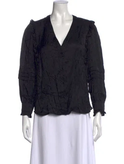 Pre-owned Sandro V-neck Long Sleeve Blouse In Black