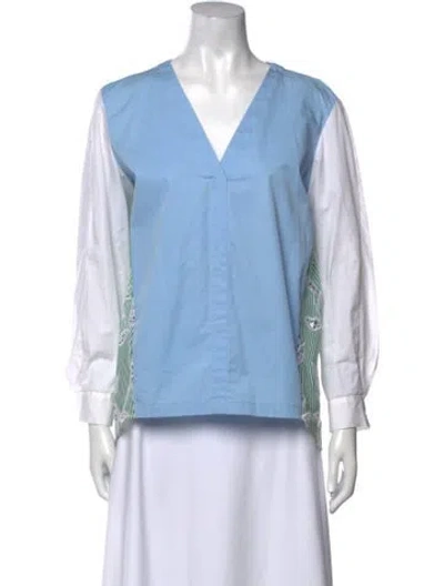 Pre-owned Sandro V-neck Long Sleeve Blouse In Blue